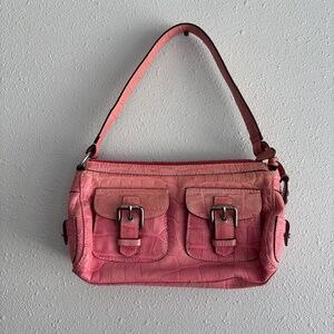Dooney & Bourke Y2K Pink Croc Double Pocket Shoulder Bag